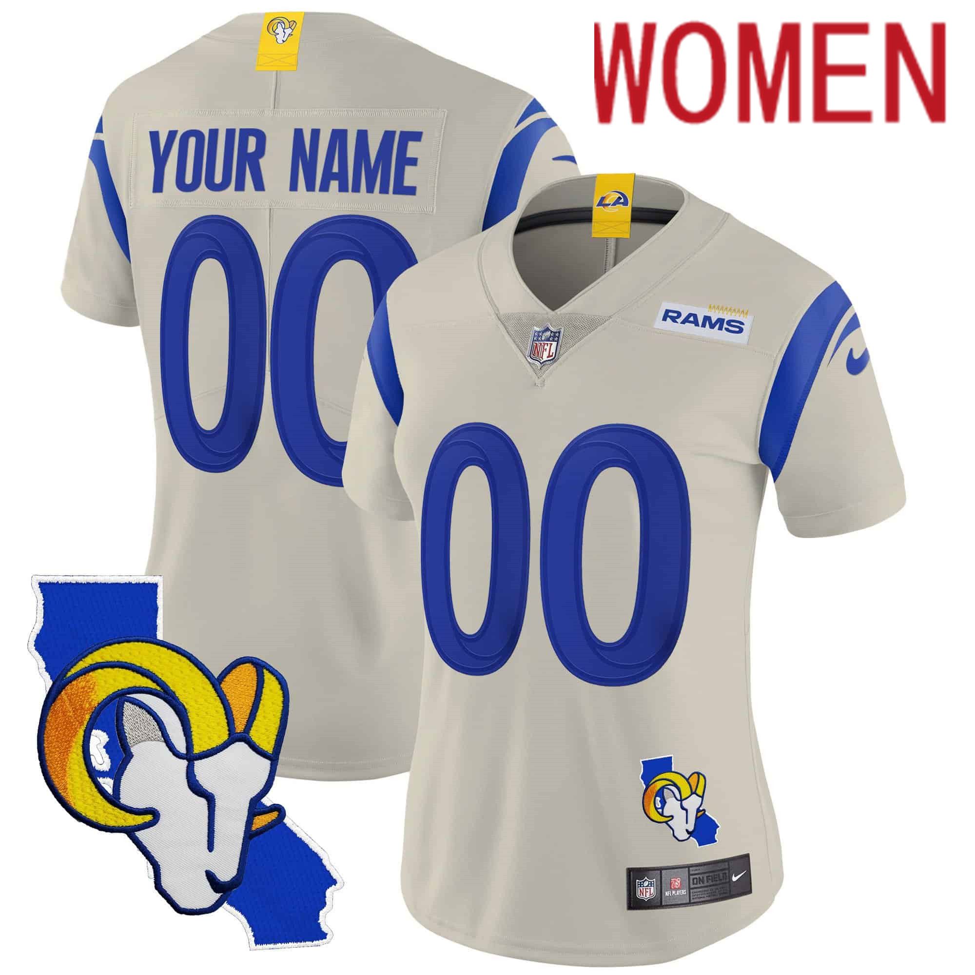 Women Los Angeles Rams Cream 2024 Nike Patch Vapor Limited Custom NFL Jersey->customized nfl jersey->Custom Jersey